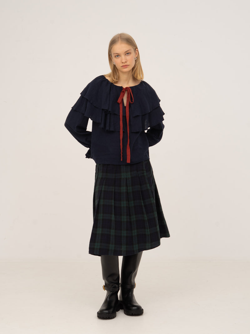 Evermore Plaid Blue and Red Pleated Skirt