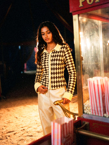 Noël Diamond Print Brown Top