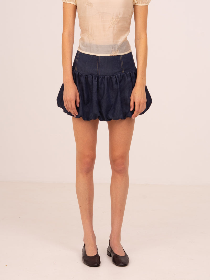 Denim Fawn Balloon Mini Skirt