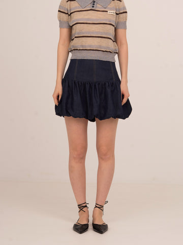 Denim Fawn Balloon Mini Skirt 