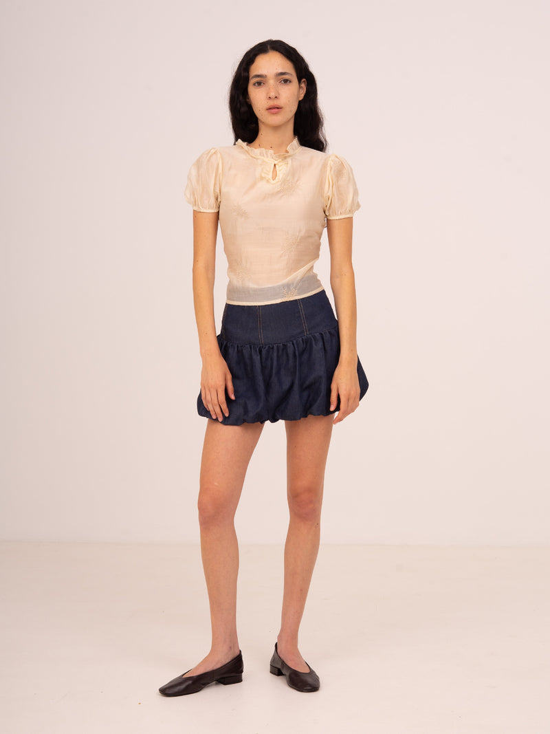 Denim Fawn Balloon Mini Skirt