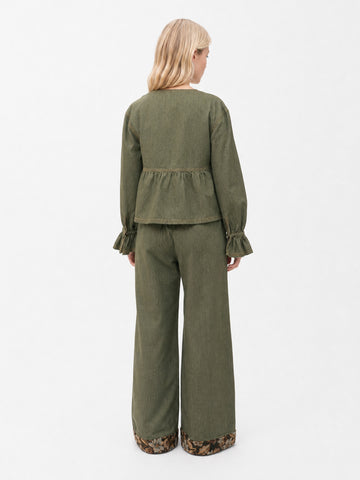 Olive Starlit Denim Peplum Blouse