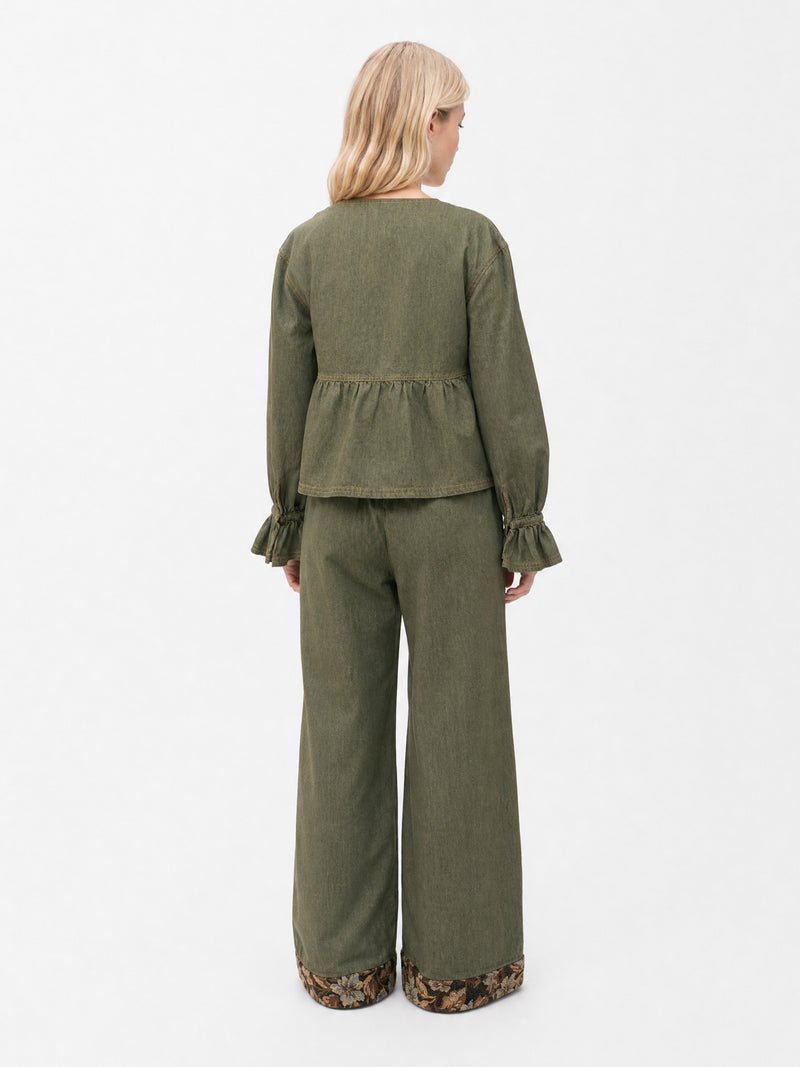 Olive Starlit Denim Peplum Blouse