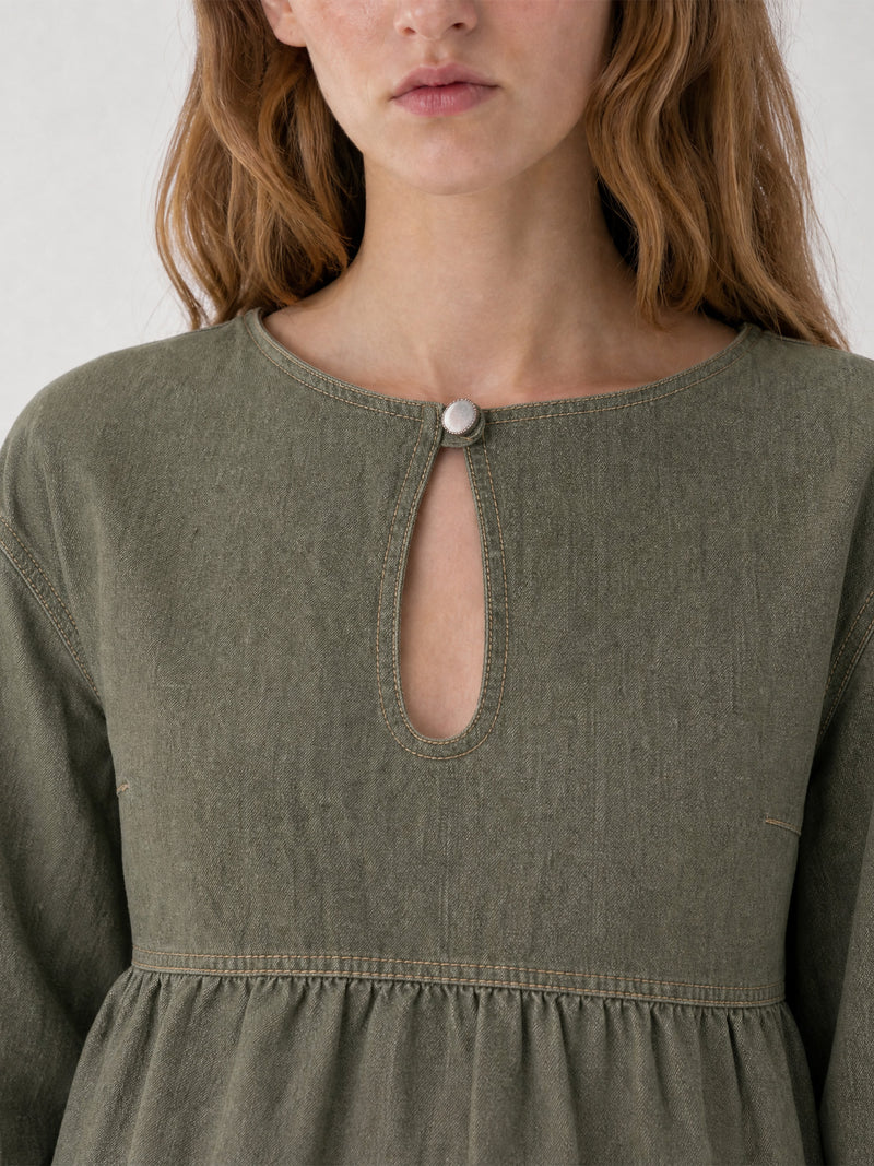 Olive Starlit Denim Peplum Blouse