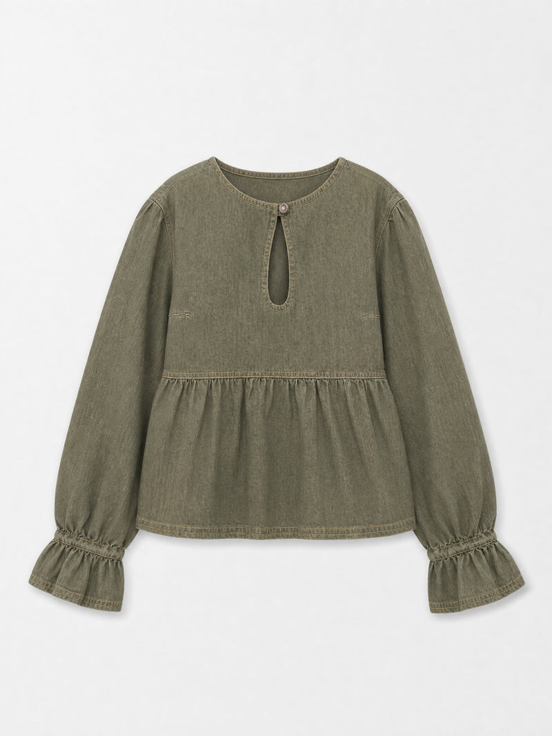 Olive Starlit Denim Peplum Blouse