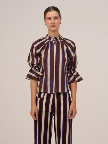 Frostbite Striped Burgundy and Blue Blouse