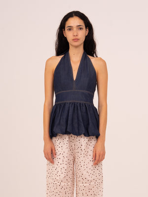 Denim Fawn Balloon Halter Top 