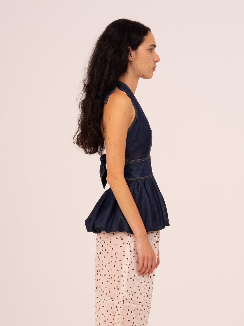 Denim Fawn Balloon Halter Top