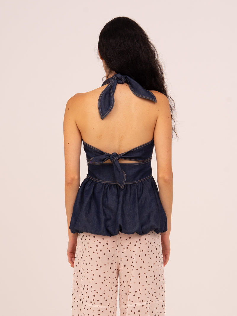 Denim Fawn Balloon Halter Top