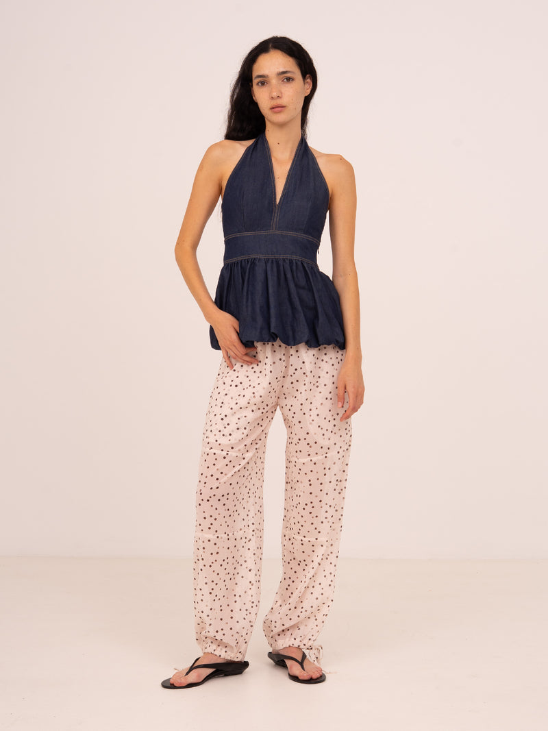 Denim Fawn Balloon Halter Top