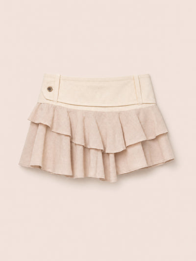 Solea White Ruffle Denim Mini Skirt