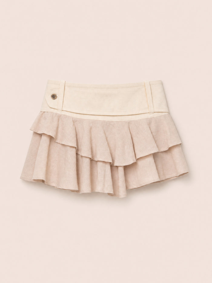 Solea White Ruffle Denim Mini Skirt