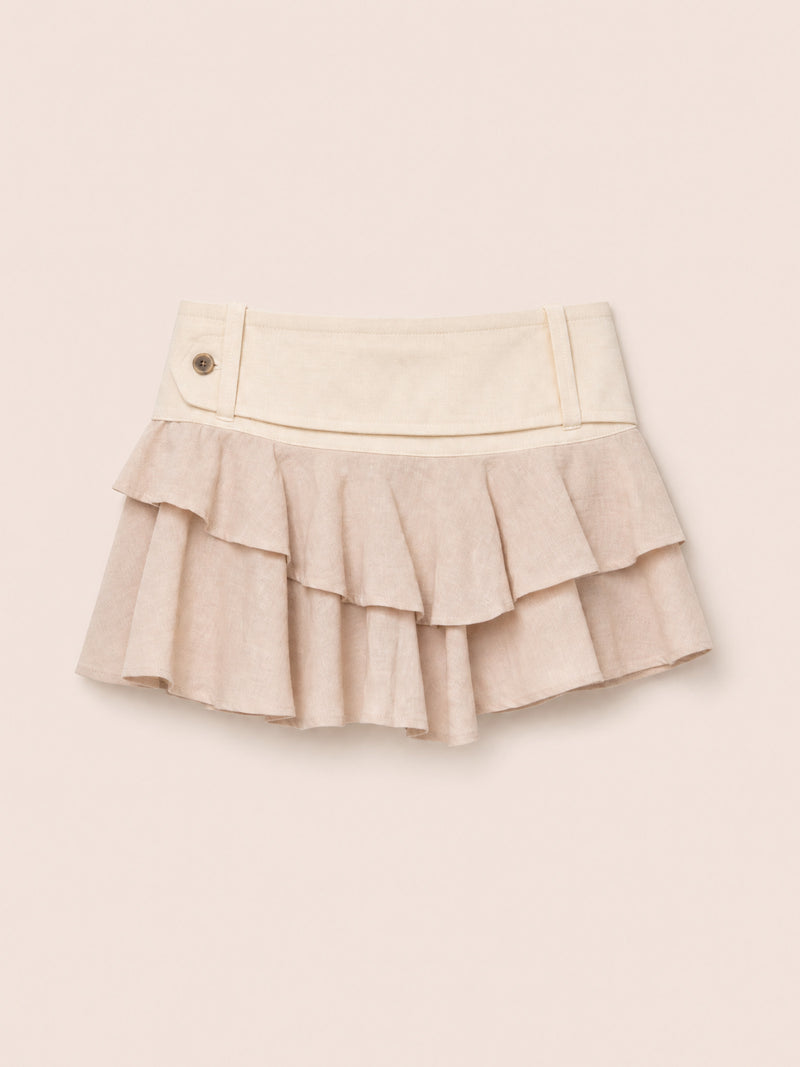 Solea White Ruffle Denim Mini Skirt