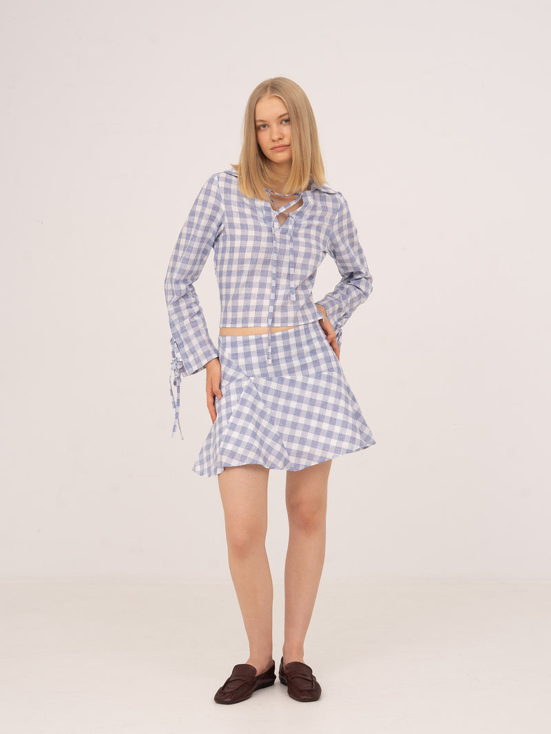 Commute Plaid Blue Mini Skirt