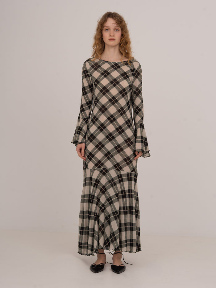 Classic Argyle-inspired Geometric Print Jester Dress