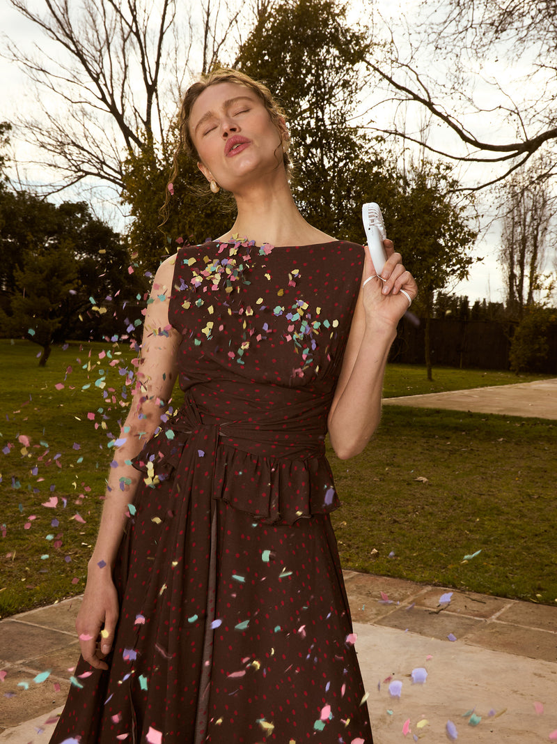 Brown Toast Polka Dot Occasion Dress