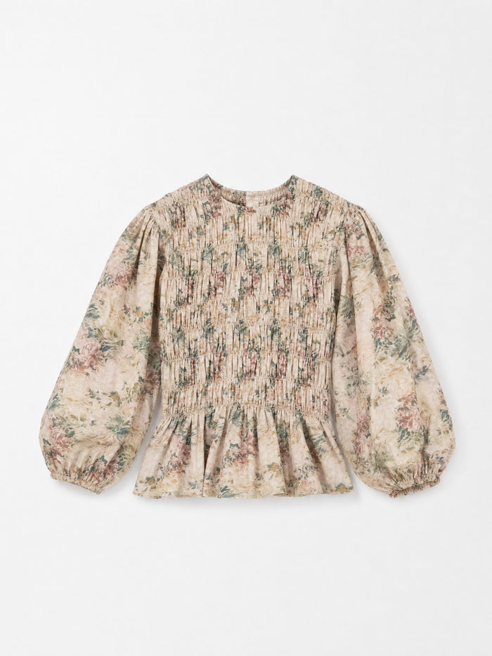 Flower Automne Floral Smocked Peplum Blouse
