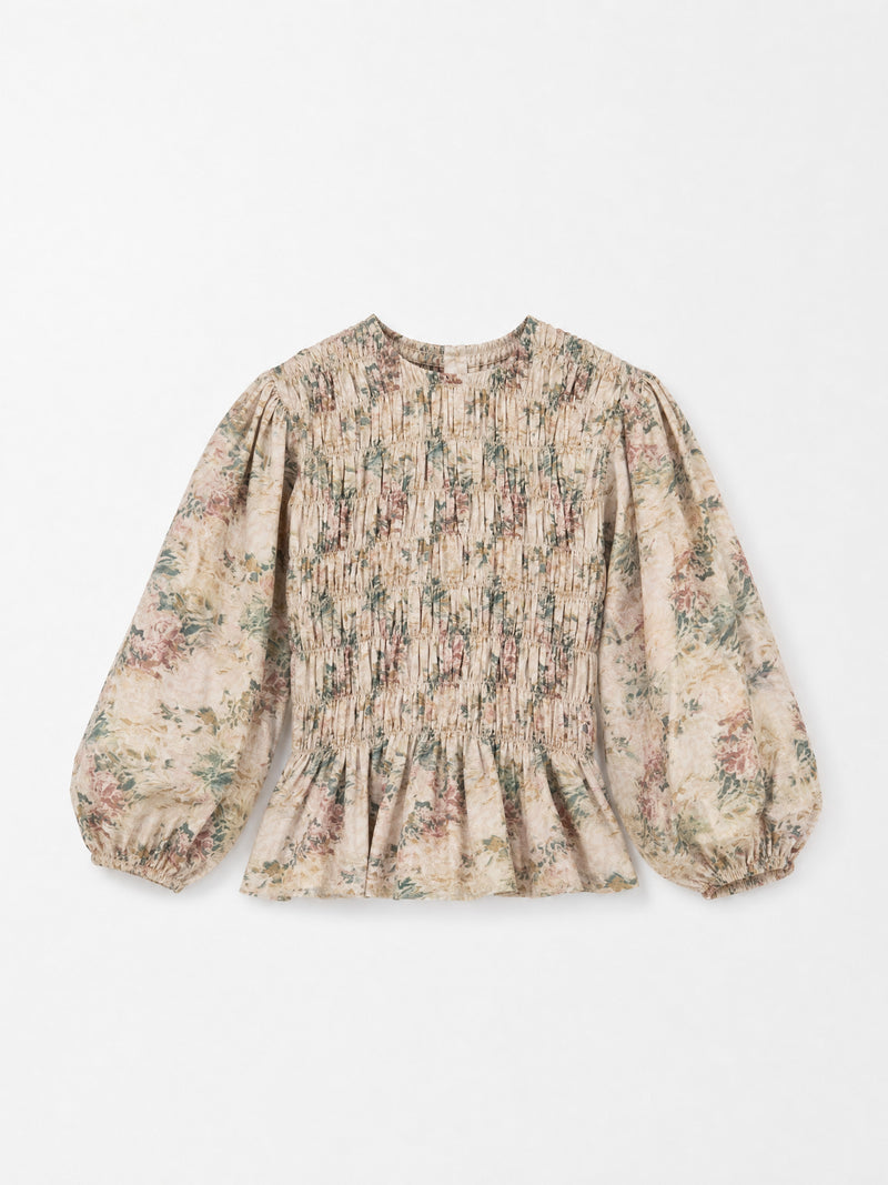 Flower Automne Floral Smocked Peplum Blouse