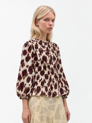 Flower Automne Smocked Peplum Blouse