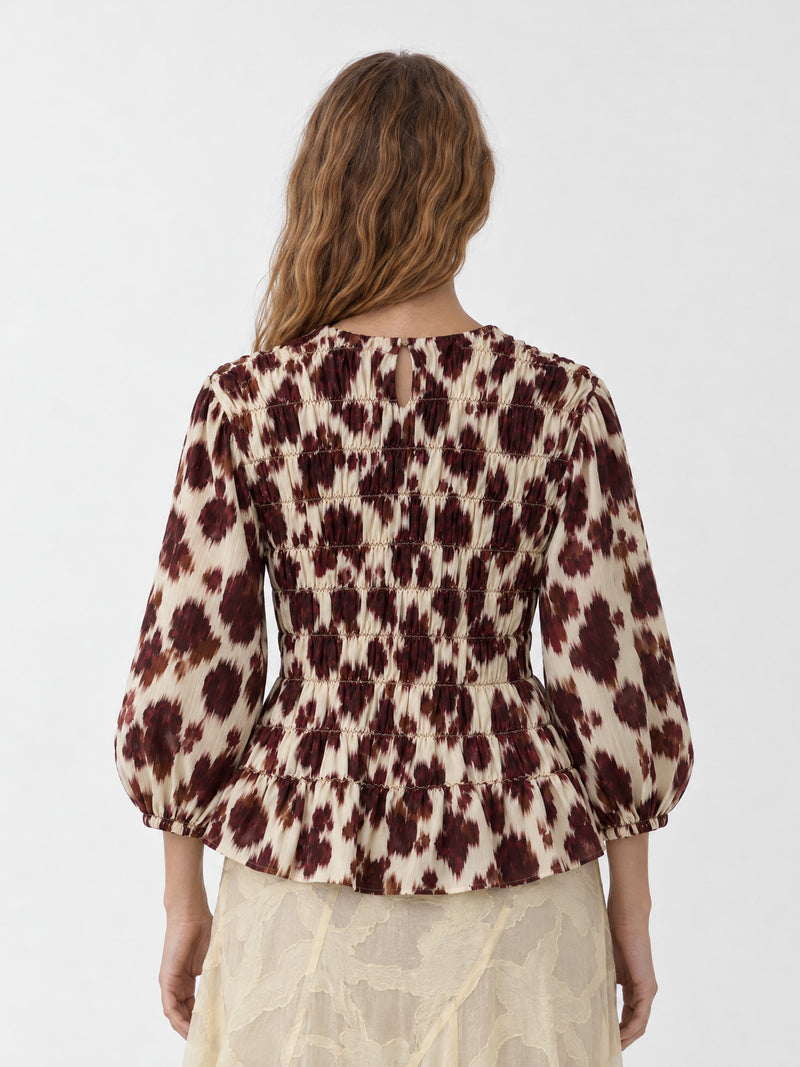 Flower Automne Smocked Peplum Blouse