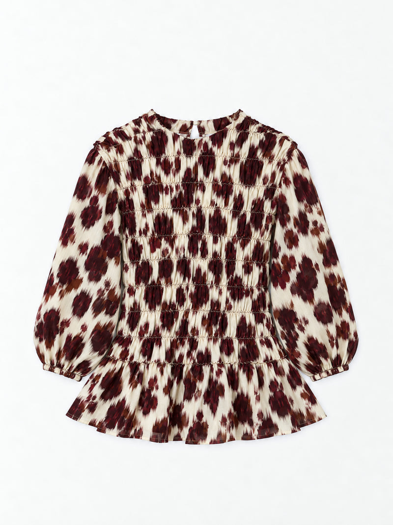 Flower Automne Smocked Peplum Blouse