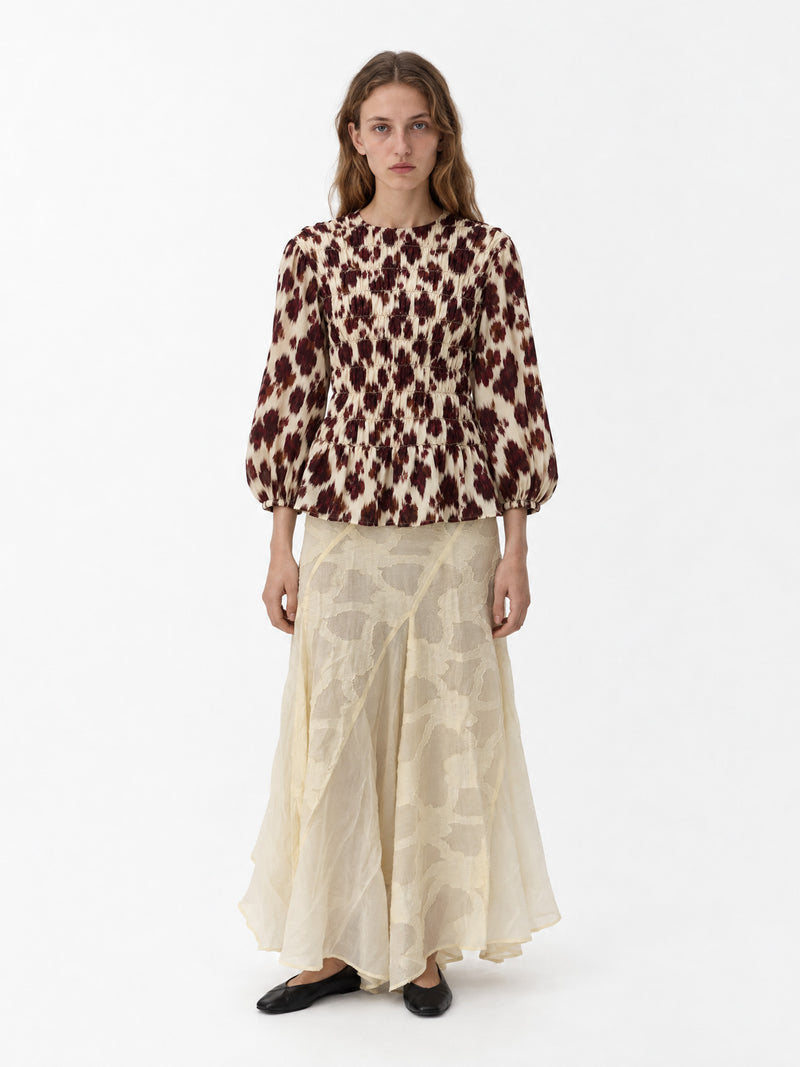 Flower Automne Smocked Peplum Blouse