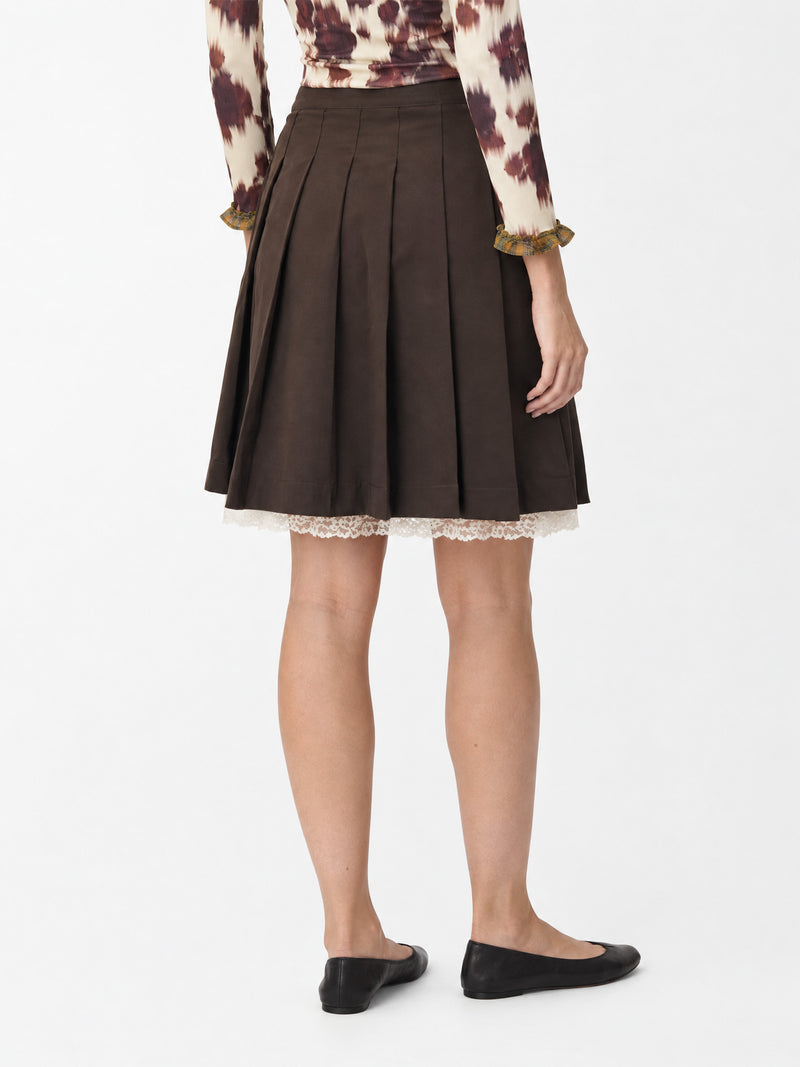Bruno Brown Pleated Lace Hem Skirt