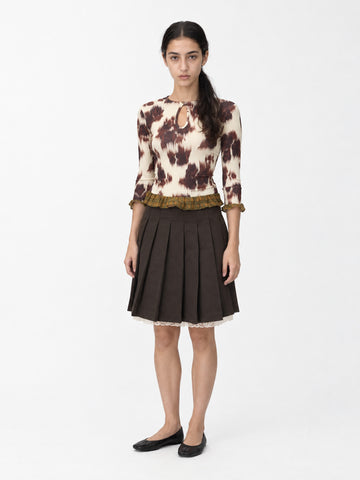 Bruno Brown Pleated Lace Hem Skirt