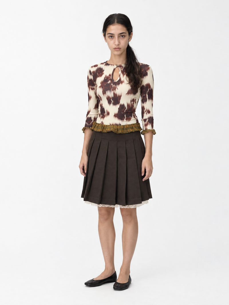 Bruno Brown Pleated Lace Hem Skirt