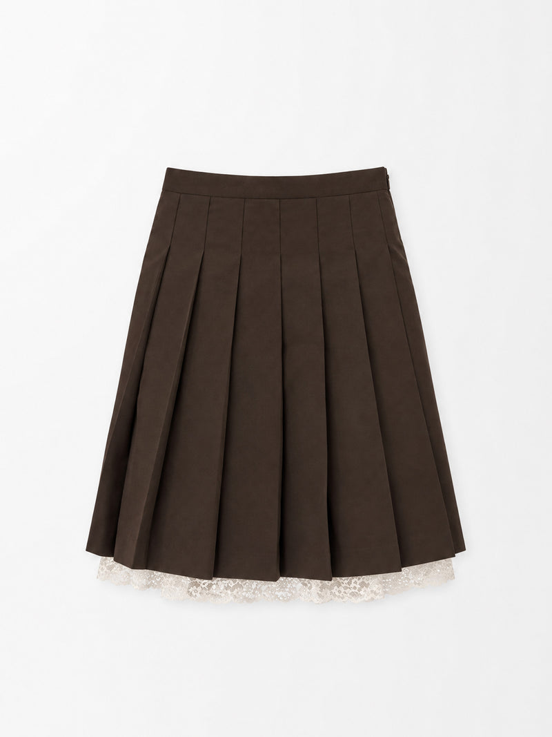 Bruno Brown Pleated Lace Hem Skirt