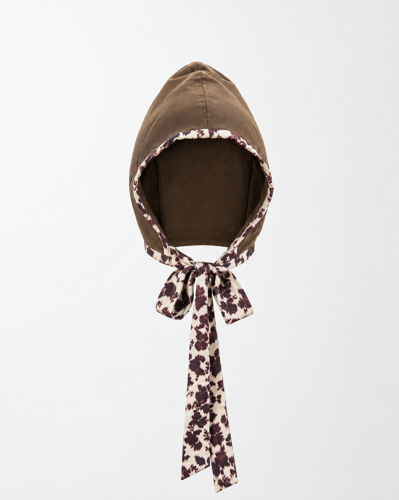Field Brown Floral Print Tie Hood