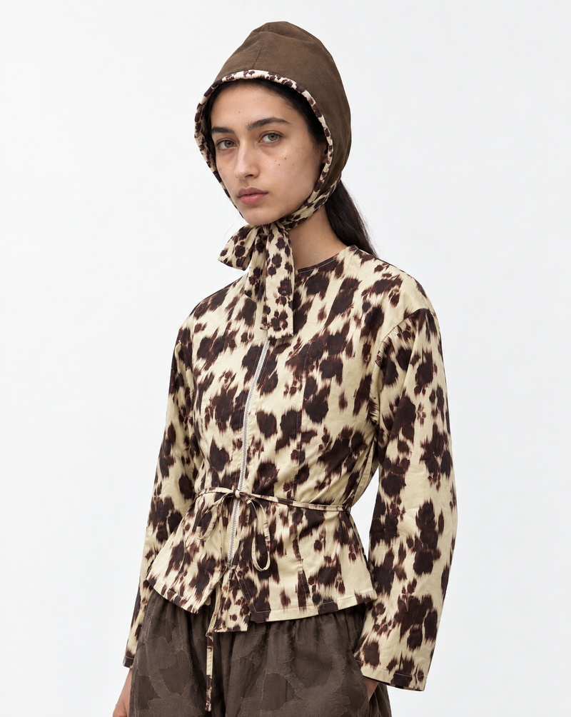 Field Brown Floral Print Tie Hood