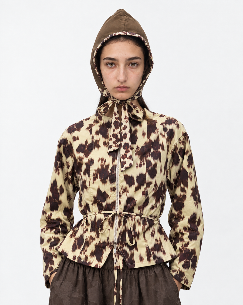 Field Brown Floral Print Tie Hood