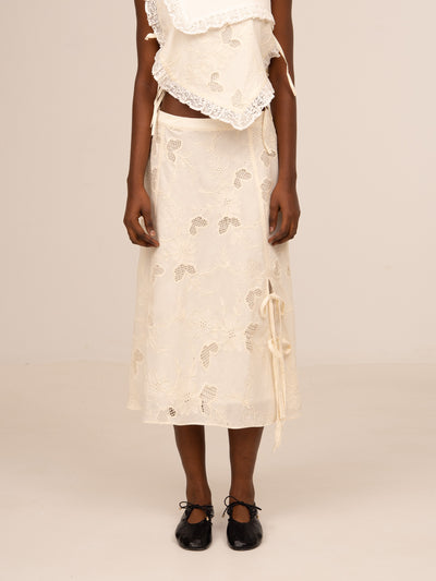 Sunlit Cream Embroidered Midi Skirt