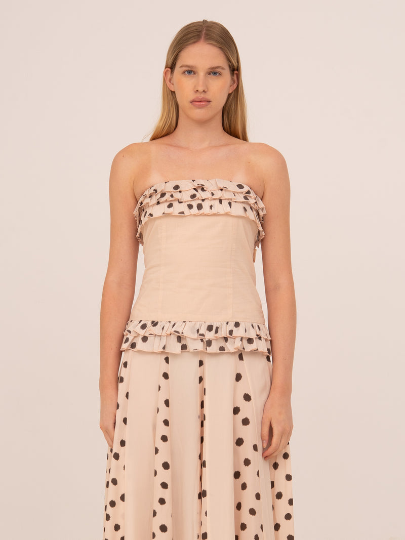 Noctis Beige Polka Dot Print Top