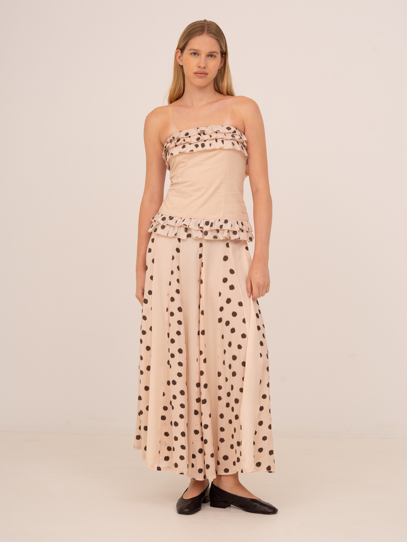 Noctis Beige Polka Dot Print Top
