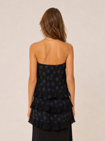 Palma Flower Print Strapless Asymmetric Top