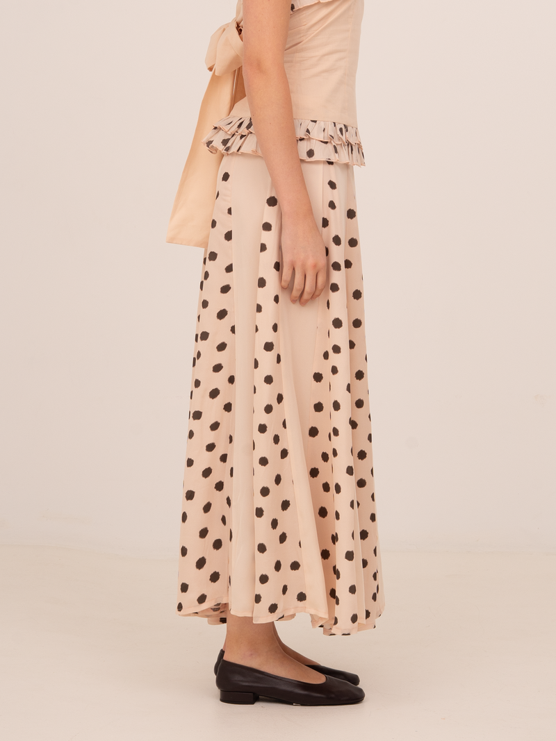 Noctis Beige Polka Dot Print Skirt