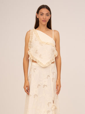 Sunlit Cream Asymmetric Embroidered Top