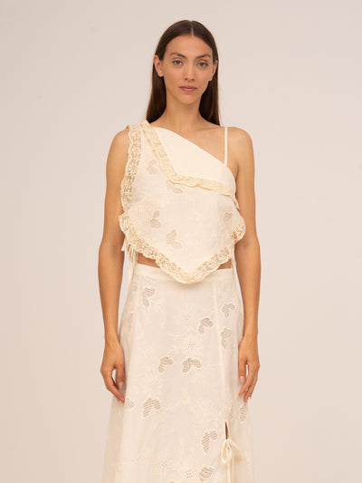 Sunlit Cream Asymmetric Embroidered Top
