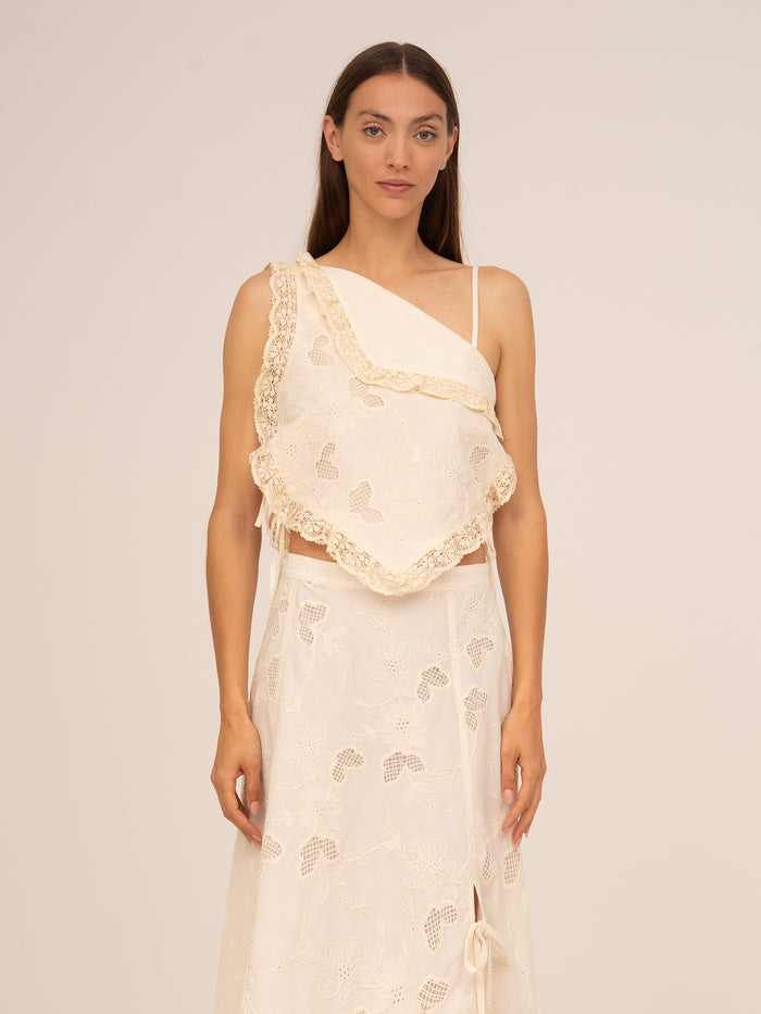 Sunlit Cream Asymmetric Embroidered Top