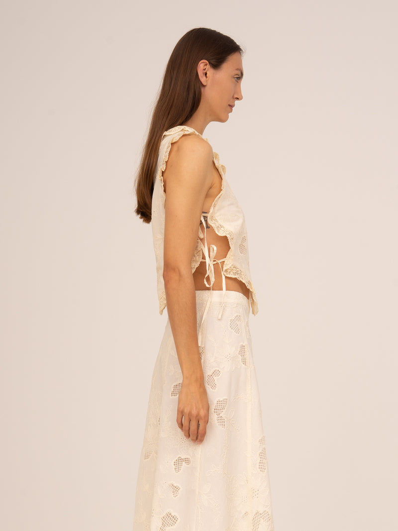Sunlit Cream Asymmetric Embroidered Top