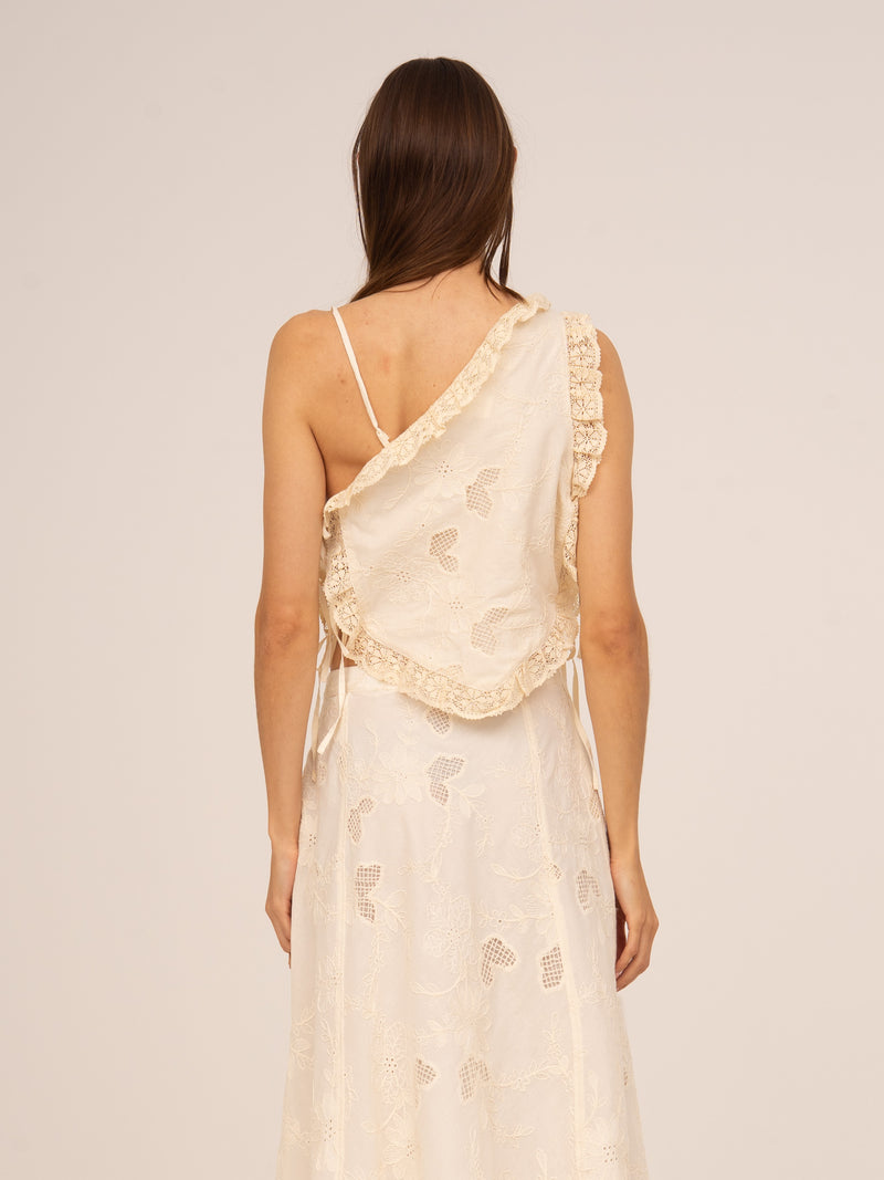 Sunlit Cream Asymmetric Embroidered Top