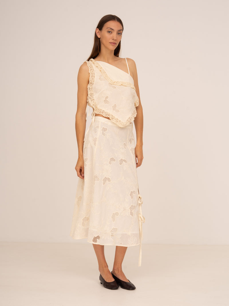 Sunlit Cream Asymmetric Embroidered Top