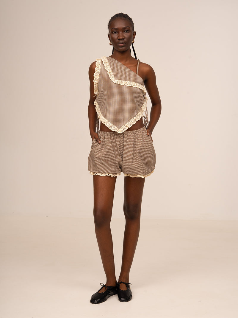 Rove Brown Plaid Balloon Shorts