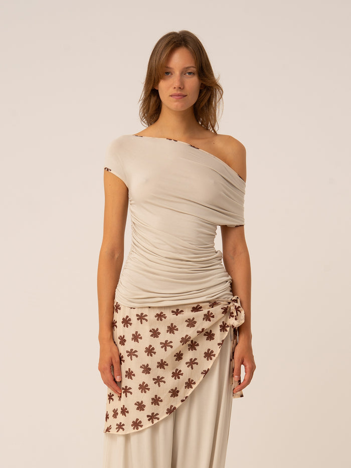 Riviera Ivory Ruched Off-Shoulder Top