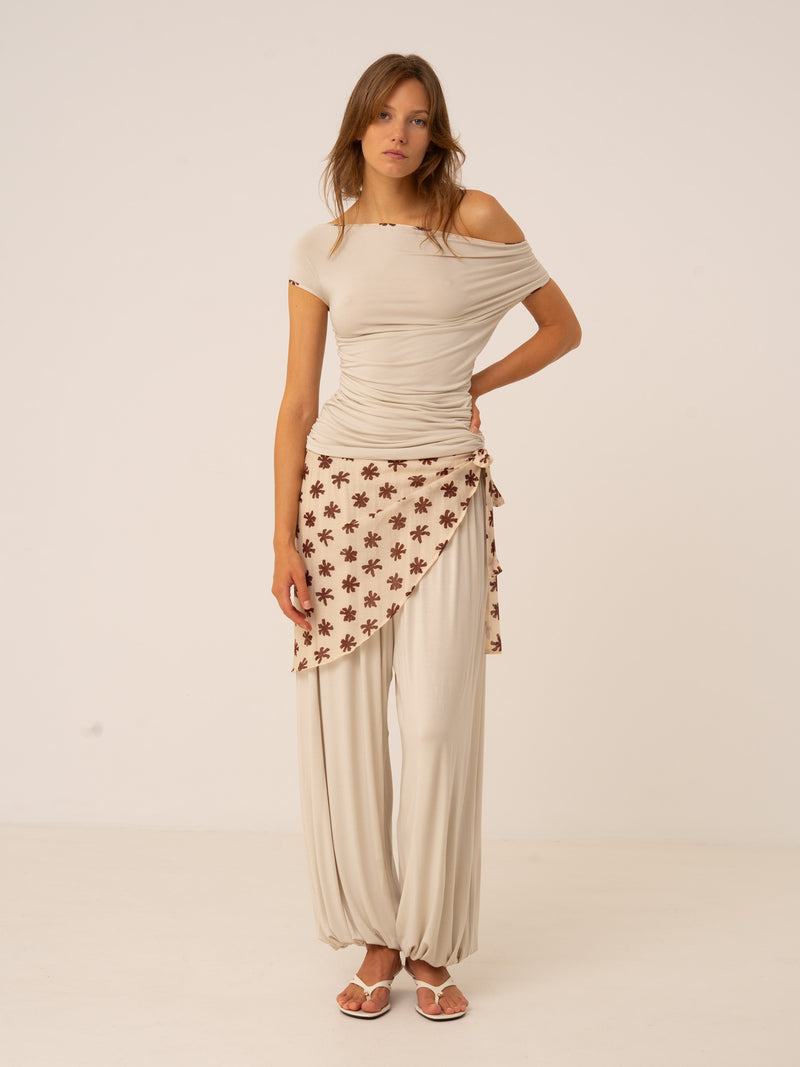 Riviera Ivory Ruched Off-Shoulder Top