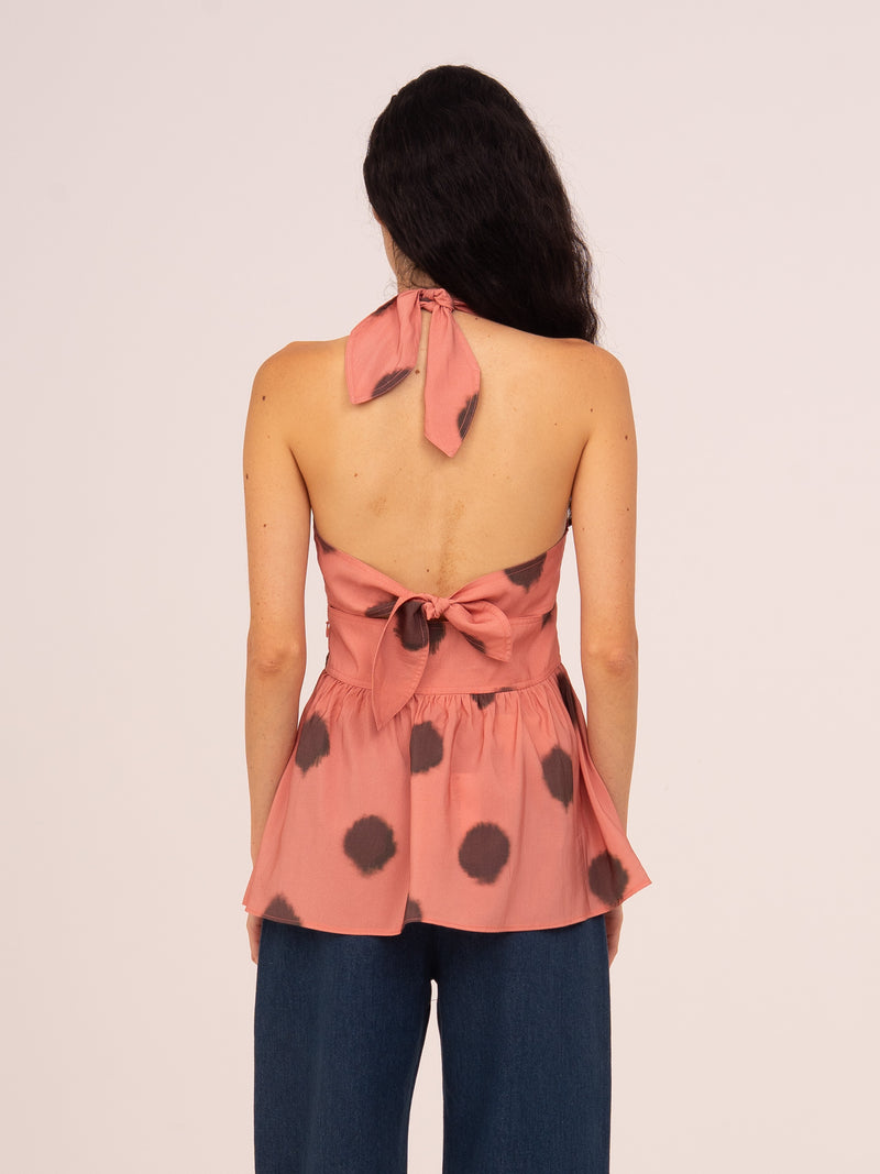 Bliss Pink Polka Dot Halter Top