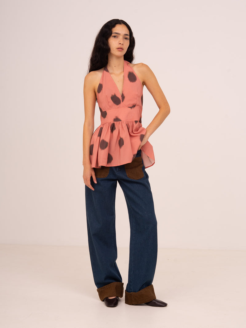 Bliss Pink Polka Dot Halter Top