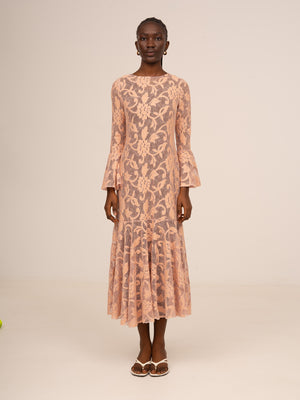 Pink Jester Embroidery Midi Dress